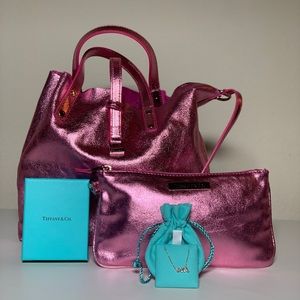 Tiffany&Co. reversible pink metallic leather tote